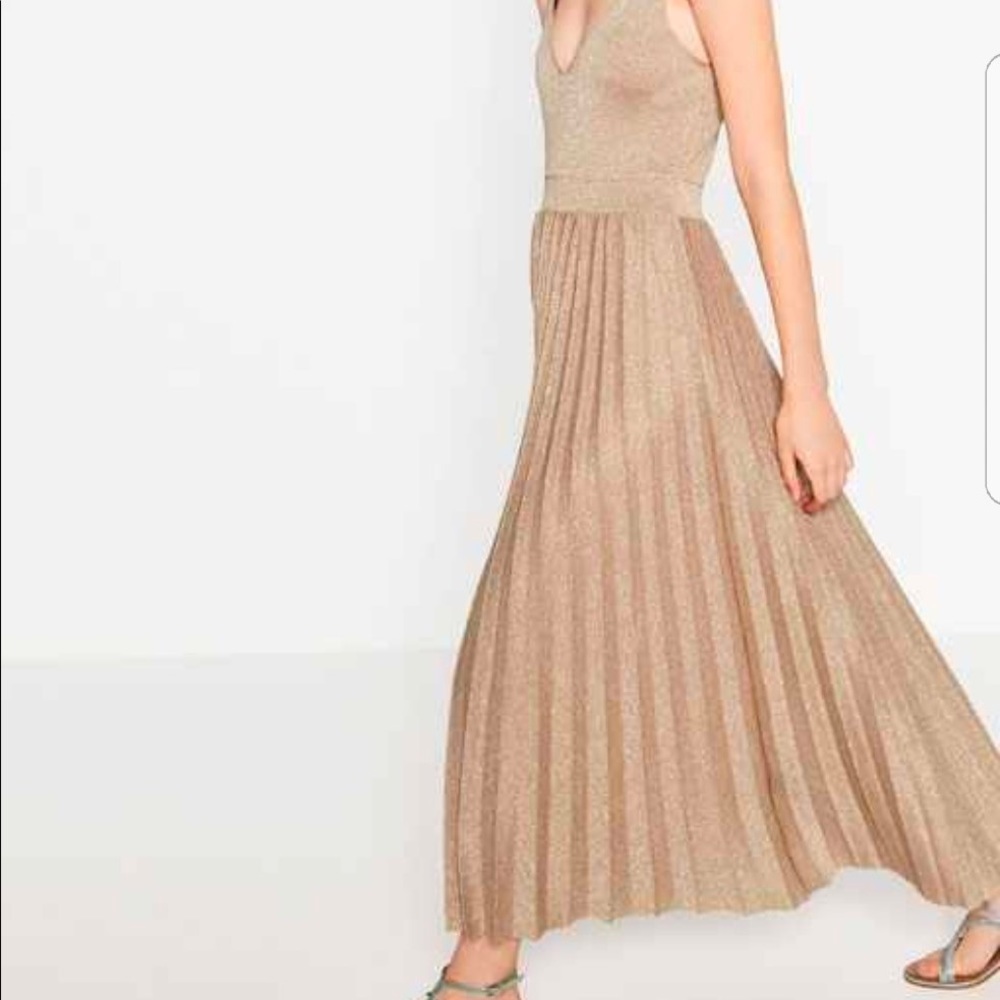 Zara limited edition gold pleated ballerina dress